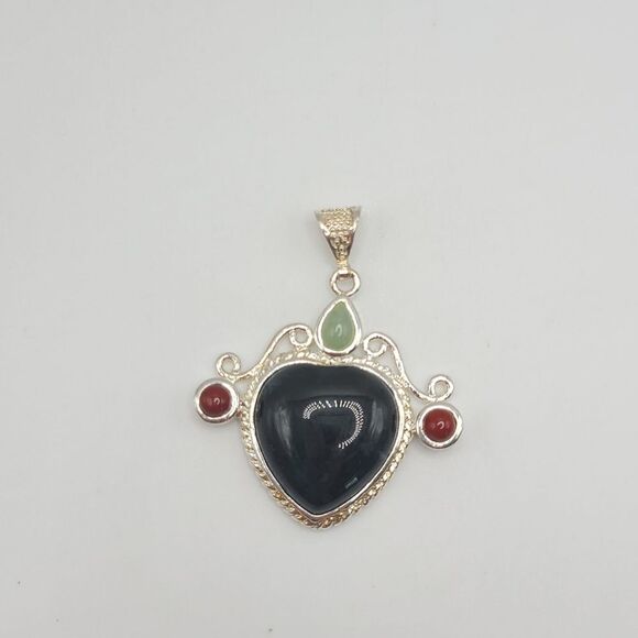 Elegant Silvertoned Pendant with Black and Red Accents - Picture 1 of 5